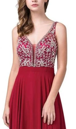 Dancing Queen - 2669 Bejeweled Sleeveless V Neck Low Scoop Back Gown Formal Gowns