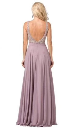 Dancing Queen - 2669 Bejeweled Sleeveless V Neck Low Scoop Back Gown Formal Gowns