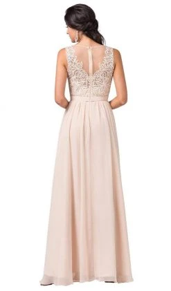 Dancing Queen - 2677 Illusion Neckline Beaded Lace Bodice Chiffon Gown Formal Gowns