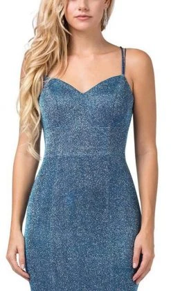 Dancing Queen - 2698 Lace-up Back Metallic Jersey Mermaid Gown Formal Gowns