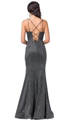 Dancing Queen - 2698 Lace-up Back Metallic Jersey Mermaid Gown Formal Gowns