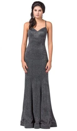 Dancing Queen - 2698 Lace-up Back Metallic Jersey Mermaid Gown Formal Gowns