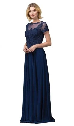 Dancing Queen - 2727 Embroidered Rosette Short Sleeve Long Dress Formal Gowns