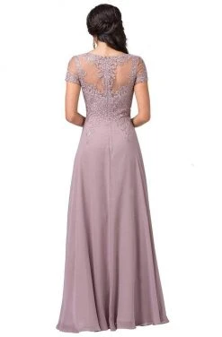 Dancing Queen - 2757 Short Sleeve Jewel Appliqued A-Line Gown Formal Gowns