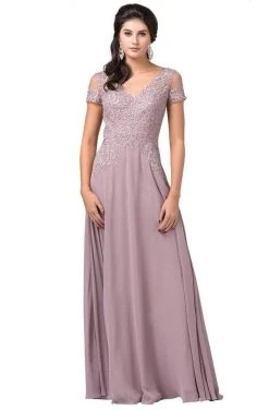 Dancing Queen - 2757 Short Sleeve Jewel Appliqued A-Line Gown Formal Gowns