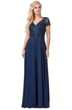 Dancing Queen - 2757 Short Sleeve Jewel Appliqued A-Line Gown Formal Gowns