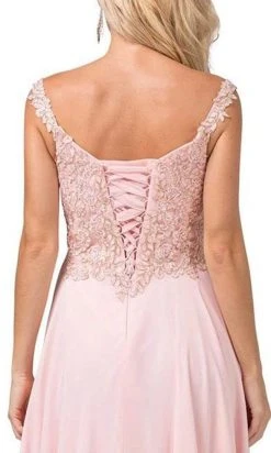 Dancing Queen - 2818 Beaded Lace Bodice Lace-Up Back Chiffon Gown