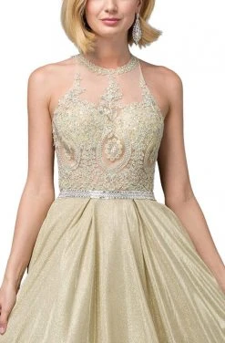 Dancing Queen - 2829 Embroidered Halter Neck Ballgown