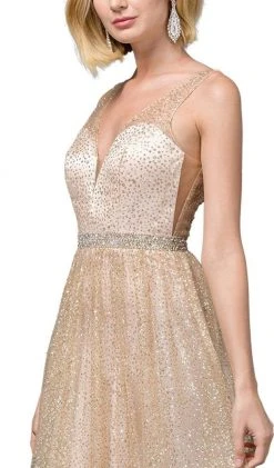 Dancing Queen - 2834 Plunging V-Neck A-Line Evening Gown
