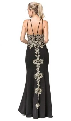 Dancing Queen - 2836 Appliqued Halter Gown With Slit