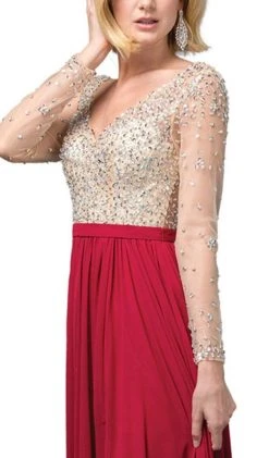 Dancing Queen - 2839 Long Sleeve Beaded Bodice A-Line Dress Formal Gowns