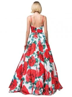 Dancing Queen - 2845 Floral Ruched V-Neck Ballgown