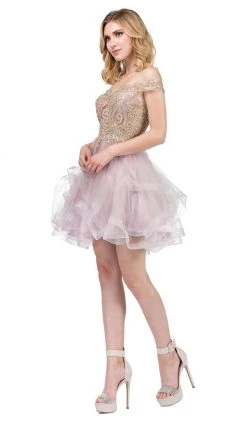 Dancing Queen - 3000 Gold Lace Overlay And Tulle A Line Cocktail Dress