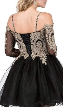 Dancing Queen - 3001 Cold Shoulder Gold Lace Applique Cocktail Dress 13 Dancing Queen - 3001 Cold Shoulder Gold Lace Applique Cocktail Dress