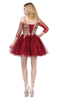 Dancing Queen - 3001 Cold Shoulder Gold Lace Applique Cocktail Dress 15 Dancing Queen - 3001 Cold Shoulder Gold Lace Applique Cocktail Dress