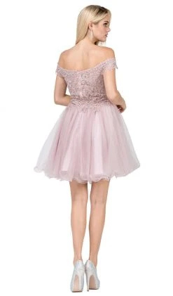 Dancing Queen - 3018 Embellished Off-Shoulder A-line Homecoming Dress
