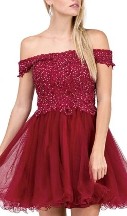 Dancing Queen - 3018 Embellished Off-Shoulder A-line Homecoming Dress