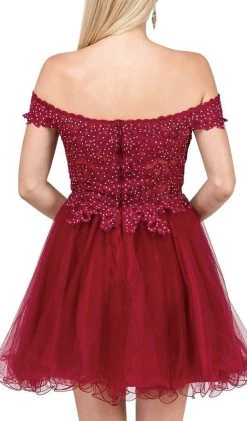 Dancing Queen - 3018 Embellished Off-Shoulder A-line Homecoming Dress