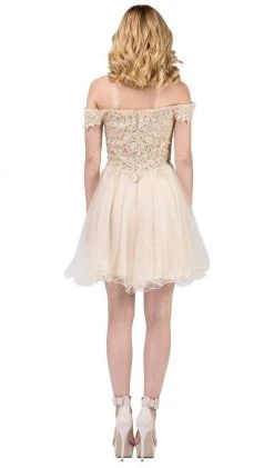 Dancing Queen - 3018 Embellished Off-Shoulder A-line Homecoming Dress