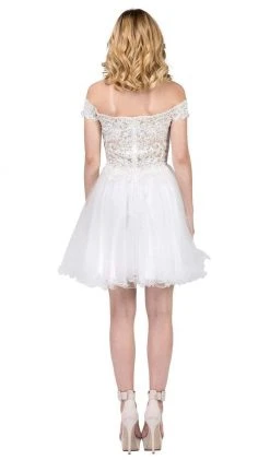 Dancing Queen - 3018 Embellished Off-Shoulder A-line Homecoming Dress