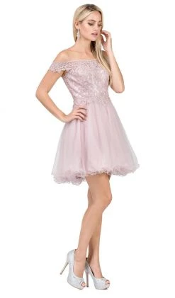 Dancing Queen - 3018 Embellished Off-Shoulder A-line Homecoming Dress