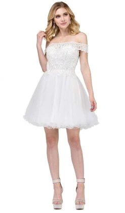 Dancing Queen - 3018 Embellished Off-Shoulder A-line Homecoming Dress