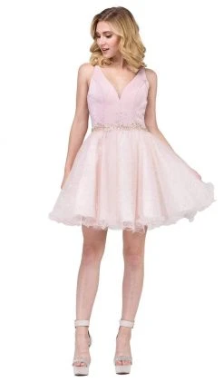 Dancing Queen - 3019 Crystal Beaded Lace A-line Homecoming Dress Plus Size Dresses