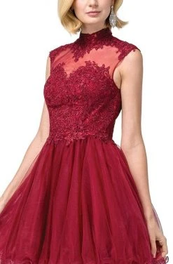 Dancing Queen - 3027 Beaded Lace High Neck A-Line Dress Cocktail Dresses