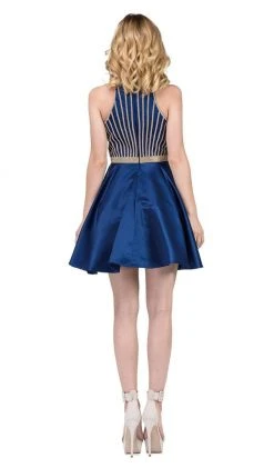 Dancing Queen - 3041 Gold Beaded Halter Neck A-line Homecoming Dress Cocktail Dresses