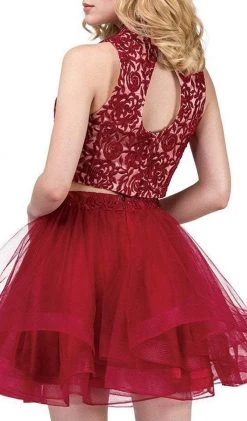 Dancing Queen - 3042 Two Piece Floral Embroidered Homecoming Dress Prom Dresses