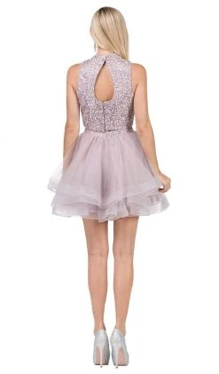 Dancing Queen - 3042 Two Piece Floral Embroidered Homecoming Dress Prom Dresses