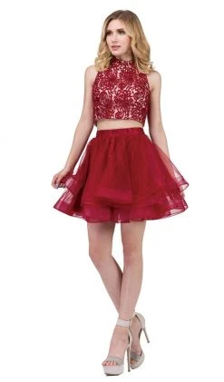 Dancing Queen - 3042 Two Piece Floral Embroidered Homecoming Dress Prom Dresses
