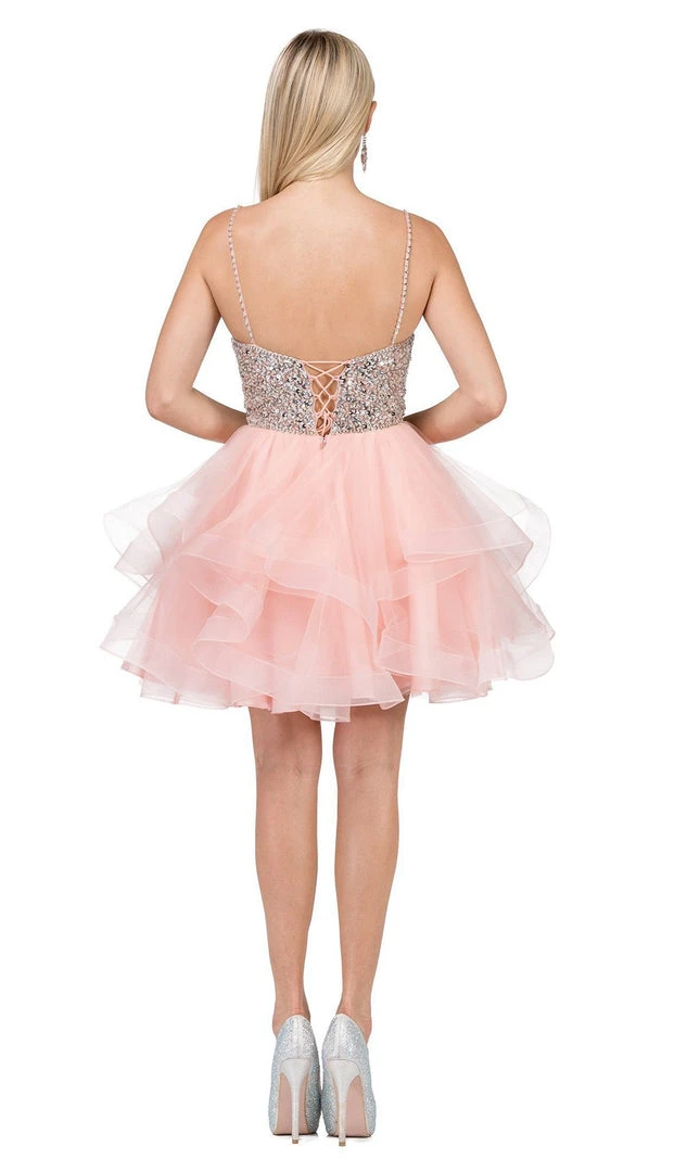 Dancing Queen - 3050 Bejeweled V-neck Tiered A-line Homecoming Dress 4 Dancing Queen - 3050 Bejeweled V-neck Tiered A-line Homecoming Dress