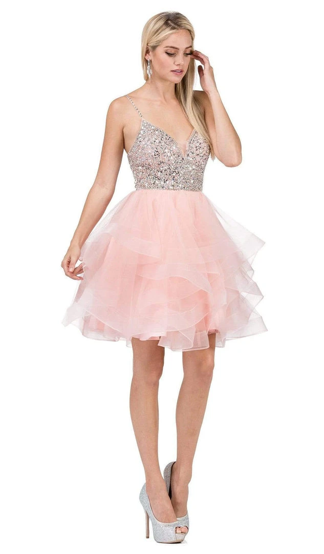 Dancing Queen - 3050 Bejeweled V-neck Tiered A-line Homecoming Dress 3 Dancing Queen - 3050 Bejeweled V-neck Tiered A-line Homecoming Dress