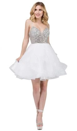 Dancing Queen - 3050 Bejeweled V-neck Tiered A-line Homecoming Dress 12 Dancing Queen - 3050 Bejeweled V-neck Tiered A-line Homecoming Dress