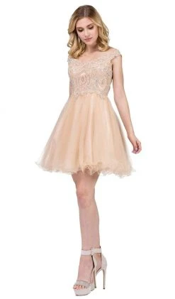Dancing Queen - 3070 Beaded Lace Off Shoulder Cocktail Dress Cocktail Dresses