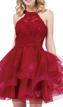 Prom Dresses Dancing Queen - 3078 Halter Lace Top And Tulle Skirt Cocktail Dress