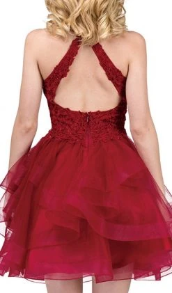 Prom Dresses Dancing Queen - 3078 Halter Lace Top And Tulle Skirt Cocktail Dress