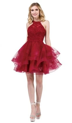 Prom Dresses Dancing Queen - 3078 Halter Lace Top And Tulle Skirt Cocktail Dress