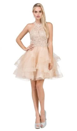 Prom Dresses Dancing Queen - 3078 Halter Lace Top And Tulle Skirt Cocktail Dress