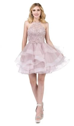 Prom Dresses Dancing Queen - 3078 Halter Lace Top And Tulle Skirt Cocktail Dress