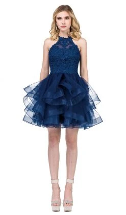 Prom Dresses Dancing Queen - 3078 Halter Lace Top And Tulle Skirt Cocktail Dress