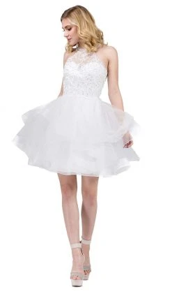 Prom Dresses Dancing Queen - 3078 Halter Lace Top And Tulle Skirt Cocktail Dress
