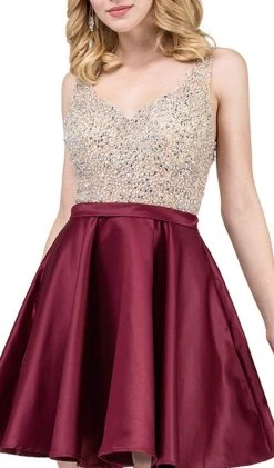 Cocktail Dresses Dancing Queen - 3092 Bejeweled V-neck A-line Homecoming Dress