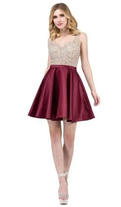 Cocktail Dresses Dancing Queen - 3092 Bejeweled V-neck A-line Homecoming Dress