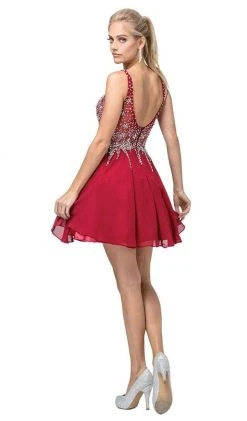 Dancing Queen - 3129 Embellished V-Neck A-Line Cocktail Dress Cocktail Dresses
