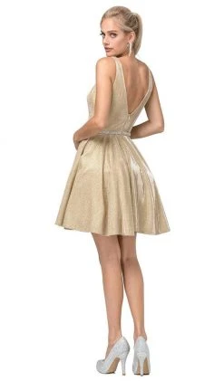 Dancing Queen - 3142 V-Neck Pleated A-Line Cocktail Dress Cocktail Dresses