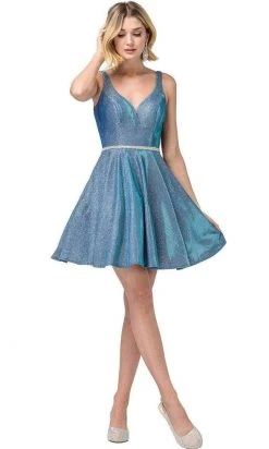 Dancing Queen - 3142 V-Neck Pleated A-Line Cocktail Dress Cocktail Dresses