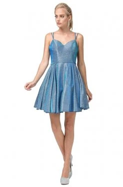 Cocktail Dresses Dancing Queen - 3144 Double Strap Sweetheart Neck A-Line Glitter Dress