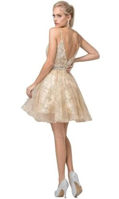 Dancing Queen - 3152 Embroidered Deep V-neck A-line Dress Cocktail Dresses